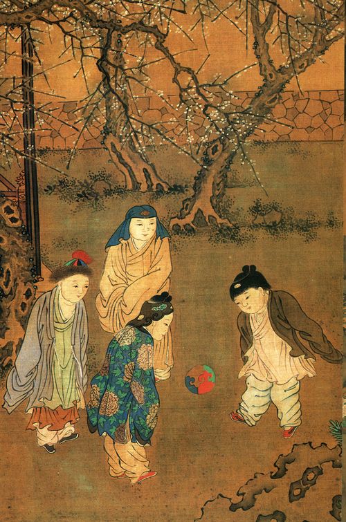 ancient asian people playing soccer